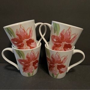 Set of 4 Paula Deen Tea/Coffee Mug Pink Flowers Amaryllis